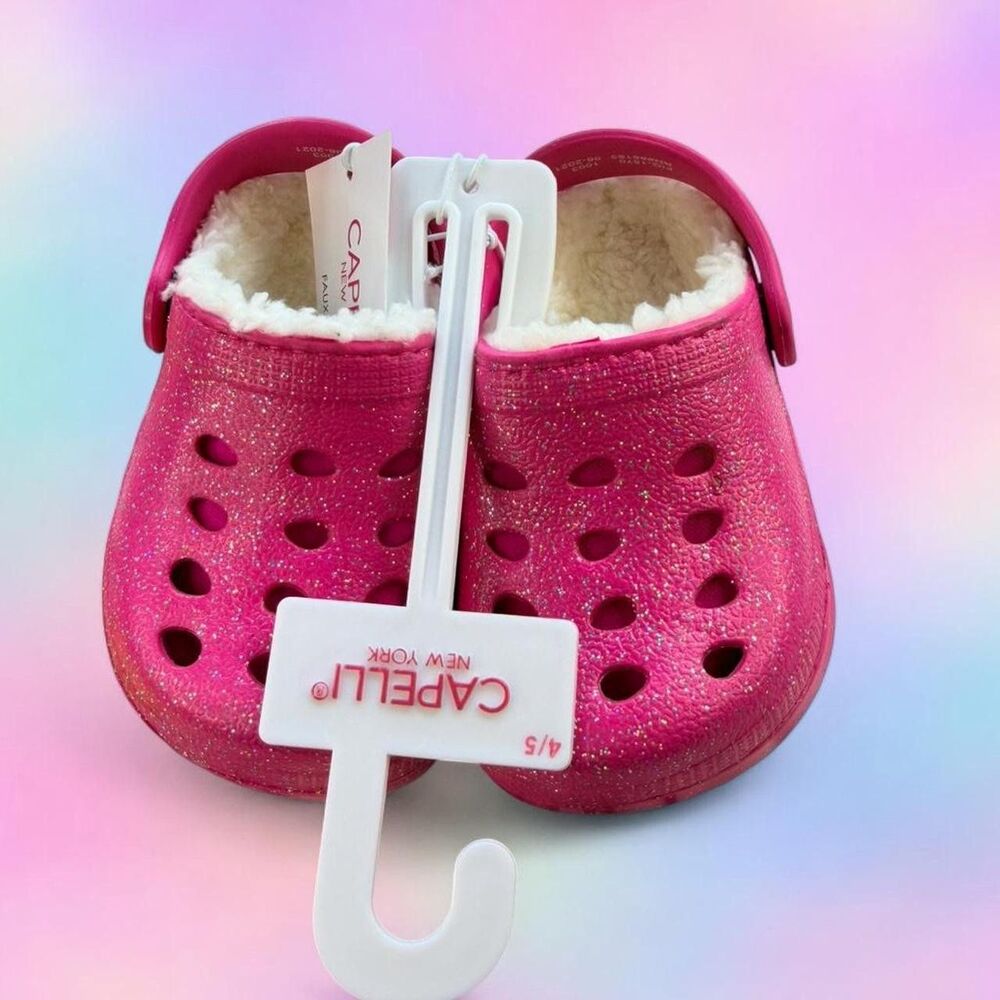 Capelli of New York Kids' Hot Pink Glitter Clog with Sherpa
